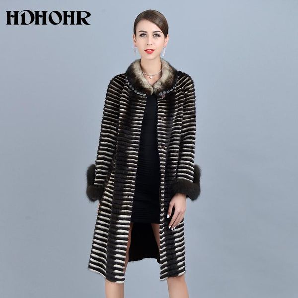 

fur hdhohr 2023 women knitted mink fur coats fox fur sleeve fashion thick natural mink jackets winter warm fur parkers, Black
