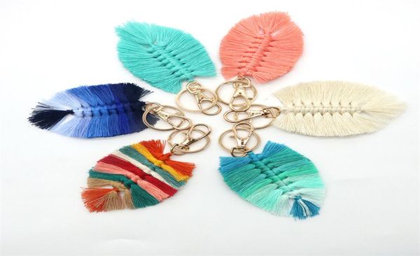 

leaf weaving rainbow keychains for women boho handmade key holder keyring macrame bag charm car hanging jewelry4216534, Silver