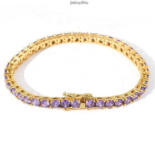 

14k real gold plating hip hop brass and 5a purple zircon 4mm one row tennis chain bracelet, Silver