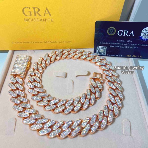 

23mm width hip hop bling jewelry miami luxury necklace iced out vvs moissanite diamond silver 925 cuban link chain