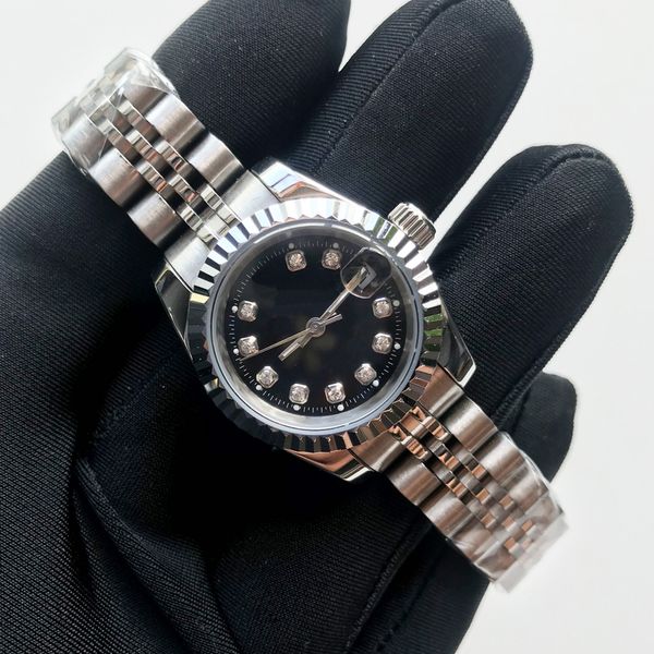 

28mm gold luxury watch women watches black dial classic automatic sweeping movement aaa fashion womens silver datejust luminous ladies wrist, Slivery;brown