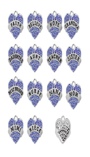 

blue pink white full rhinestone charms friend mom sister hope heart statement charms pendant family series jewelry jewelry fi8343385, Bronze;silver