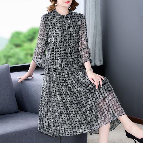 

dresses 2022 loose casual print mulberry silk maxi dress spring summer vintage 4xl plus size dress elegant women bodycon party vestidos, Black;gray