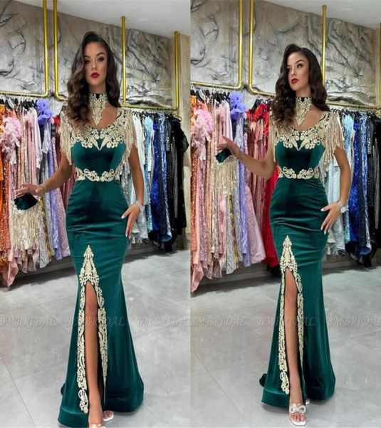 

hunter green mermaid prom dresses white appliques arabic dubai evening gowns with tassel high split formal party vestidos7152637, Black