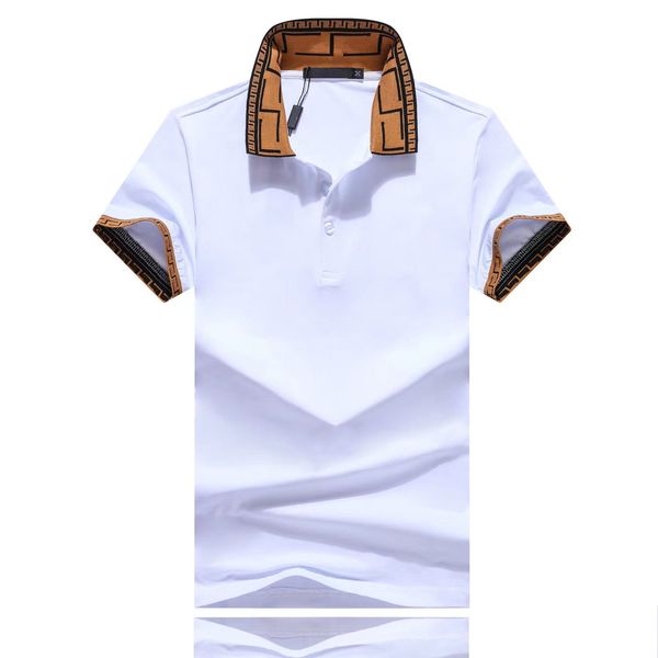 

men's polos tees shirt luxury design male summer turn-down collar short sleeves cotton shirt men top, White;black