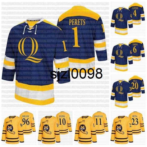 

sj98 quinnipiac bobcats ncaa college hockey jersey 1 yaniv perets 4 connor clifton 6 devon toews 20 matthew peca 10 ethan de jong 11 wyatt, Black