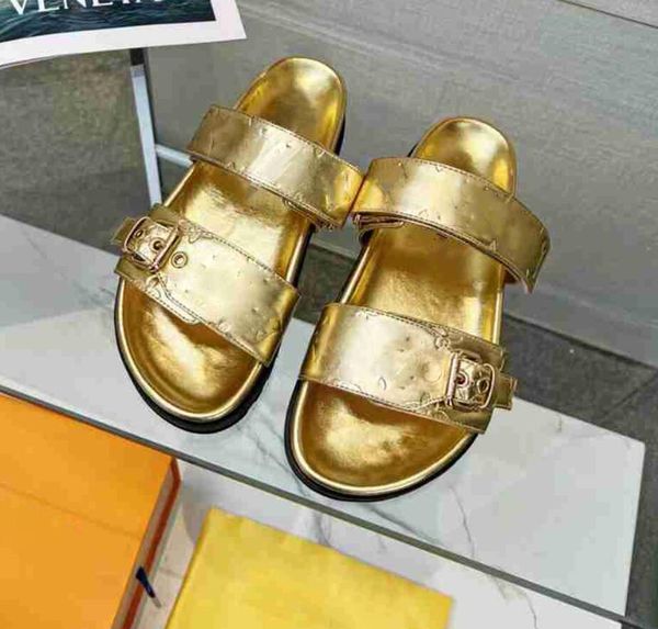 

women designer bom dia flat comfort mule slippers 2 strap leather slides adjustment gold buckle paseo summer beach sandals size 35-41, Black