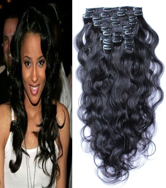 

10 to 26 inches body wave brazilian nonremy hair 1b natural black color human hair clip in human hair extensions 100g 10pcslot 9005013
