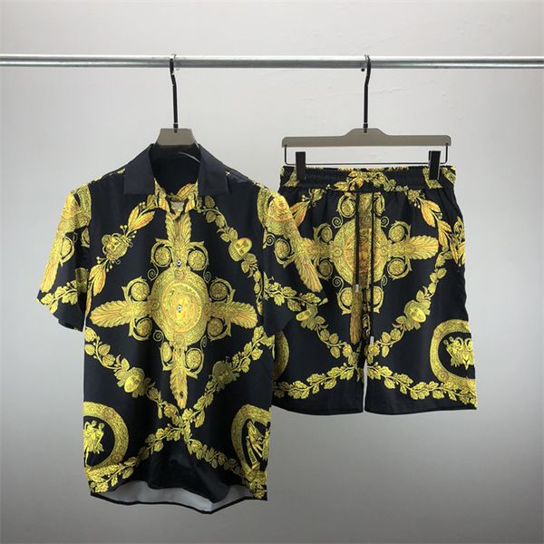 

1 summer fashion mens tracksuits hawaii beach pants set designer shirts printing leisure shirt man slim fit the board of directors short sle, Gray