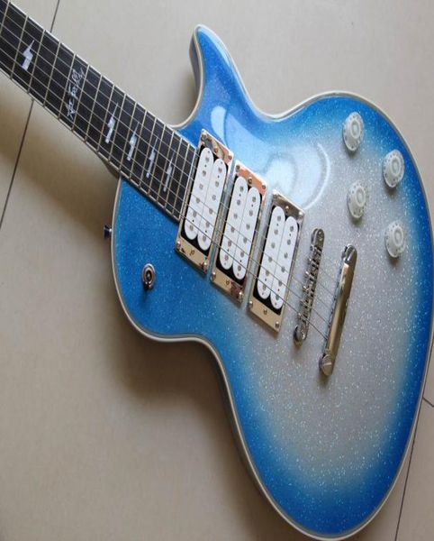 

new ace frehley signature 3 pickups electric guitar flash metallic silver blue mirror covers 131204 1207158016799
