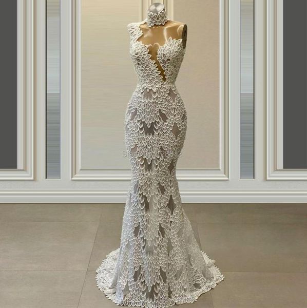 

2021 arabic pearls mermaid prom dresses luxury high neck lace appliqued crystal women formal plus size evening gowns4879660, Black