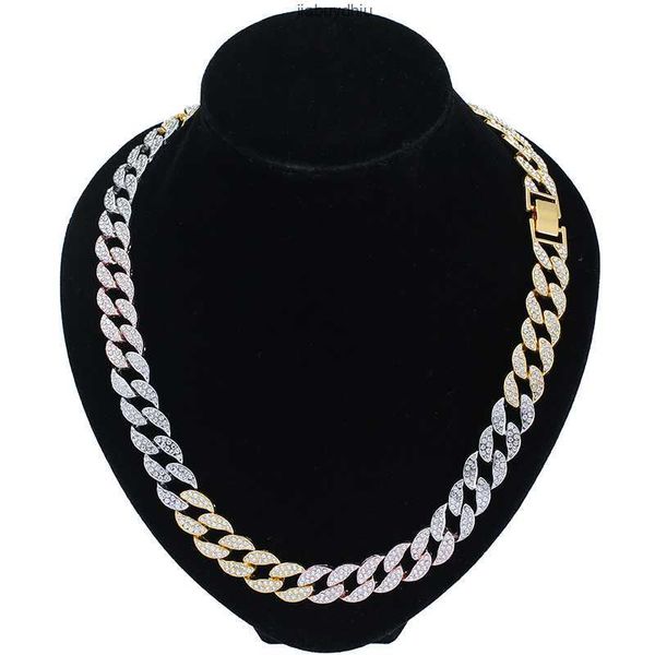

oro plata chapado en oro rosa cadena cubana iced out rhinestone collar de aleacion zinc joyeia al por mayor, Silver