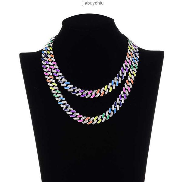 

hip-hop enamel rhinestone colorful chain link for men miami punk cuban necklace luxury crystal bracelet jewelry gift, Silver