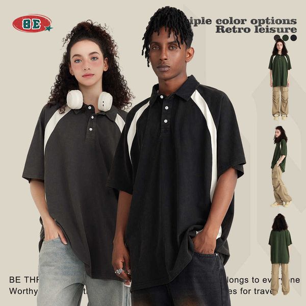 

be men's wear 285g water wash campus polo neck short sleeve fashion brand t-shirt, White;black