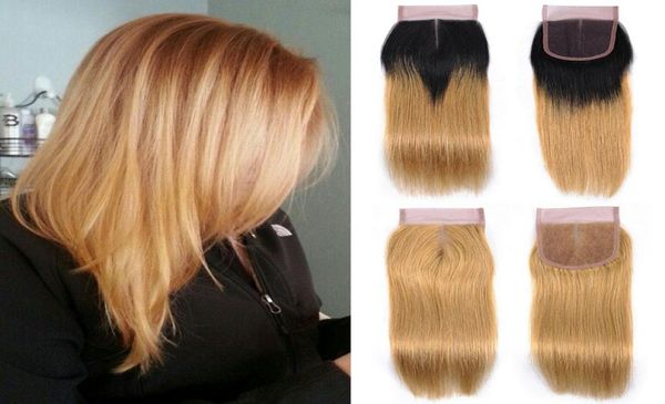 

27 honey blonde pure color 1b27 dark root blonde ombre color natural black straight closure hair brazilian peruvian malaysian h5219651, Black;brown
