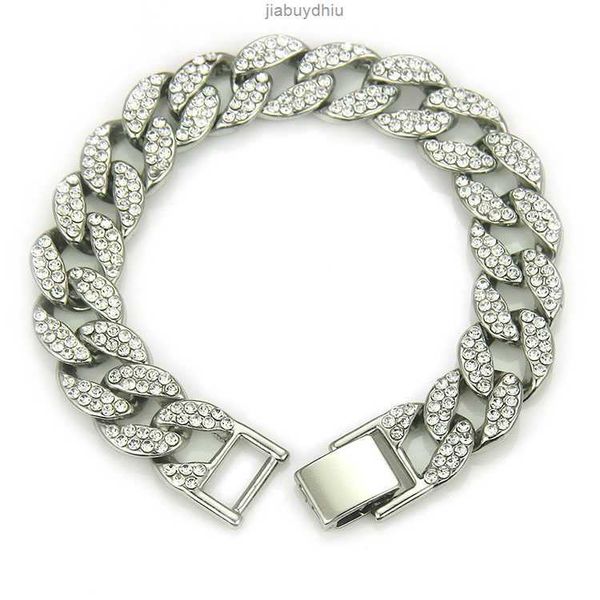 

full rhinestone cuban bracelet chunky metal chain anklet for women men, Silver