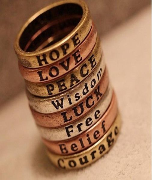 

2012 fashion jewelry punk letter peace belief love hope luck finger rings prom gift9137726, Silver