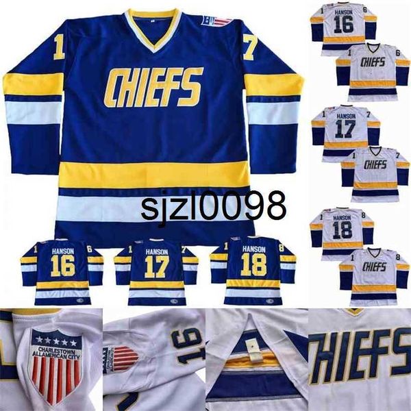 

sj98 hanson brothers charlestown hockey jerseys #16 jack #17 steve #18 jeff slapsmovie jerseys stitched, Black