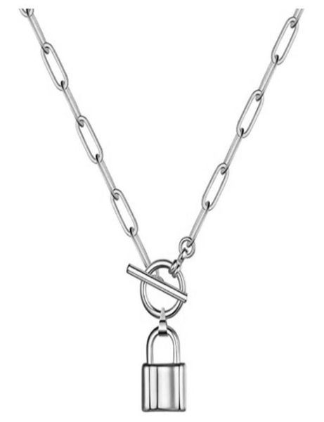 

chains 2021 european and american women punk style ot buckle lock pendant paper clip chain necklace party9668105, Silver