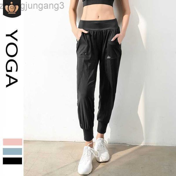 

desginer alo yoga leggings fitness pants women's summer loose breathable leggings mid waist slim fit sports pants, Black