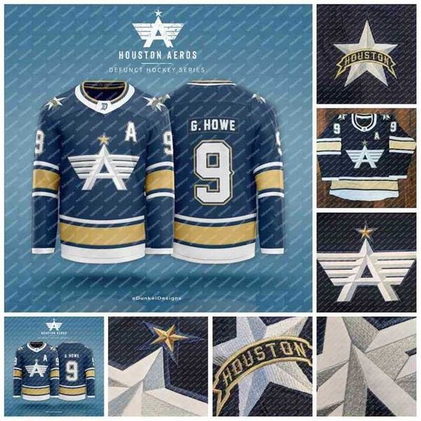 

c2604 thr houston aeros 9 g.howe 15 rickard wallin 10 kirby law 44 justin falk 12 cody almond matt kassian chris ovington hockey jersey, Black