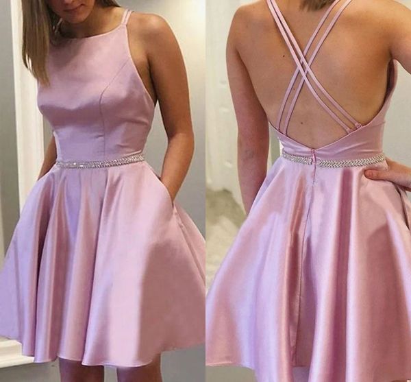 

2023 short prom dresses criss cross straps satin back above knee length crystals custom made ruched pleats evening gown formal occasion wear, Black