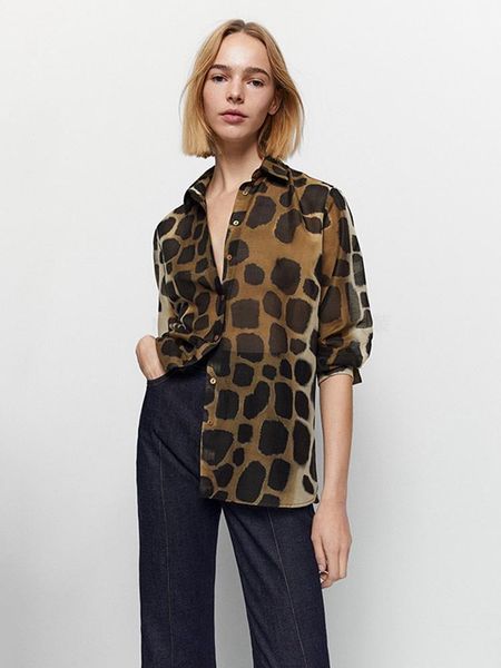 

shirts women shirt spring new retro wild animal pattern cotton blouses, White
