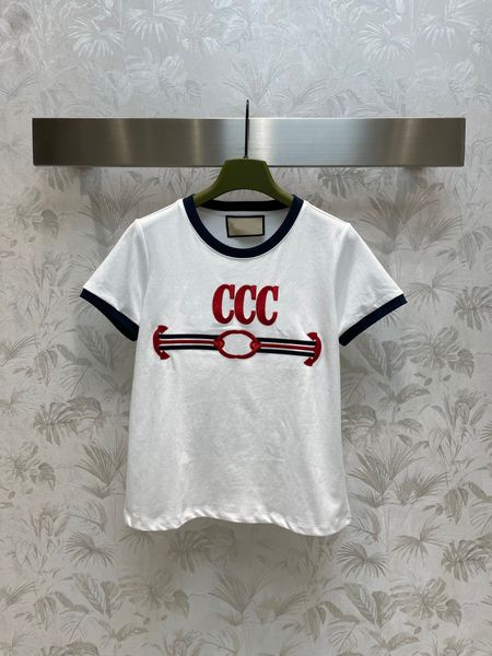 

2023 designer summer 100%cotton women's t-shirt short sleeve o-neck pattern casual female fashion loose shirt tees, White
