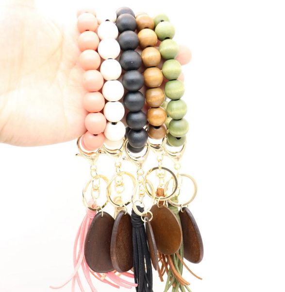 

wooden bead wrist stretch keychain bracelet with tassel wristband bangle keychain3872837, Silver