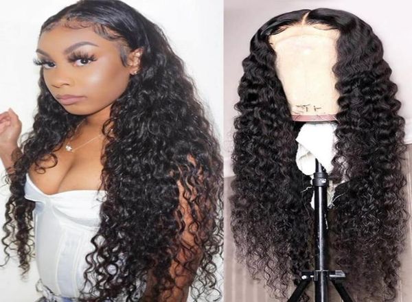 

13x4 lace front wig for black women malaysian curly 360 frontal wigs human hair pre plucked 30 inch hd deep wave full1577106, Black;brown
