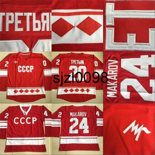 

sj98 20 vladislav tretiak 1980 cccp russia hockey mens 24 sergei makarov stitched red hockey jerseys cheap, Black