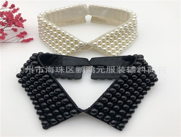 

bow ties women rhinestone handmade beading faux pearls layers bib lapel fake collar jewelry detachable necklace choker cloth acces4838947, Black;gray