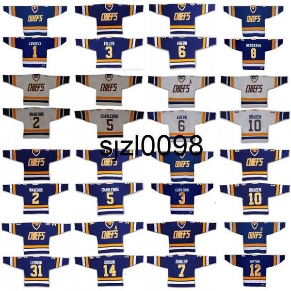 

sj98 hanson brothers charlestown jerseys 1 denis lemieux 2 wanchuk 3 killer 5 charlebois 6 ahern 7 dunlp 8 bergeron 10 braden 14 drouin jers, Black