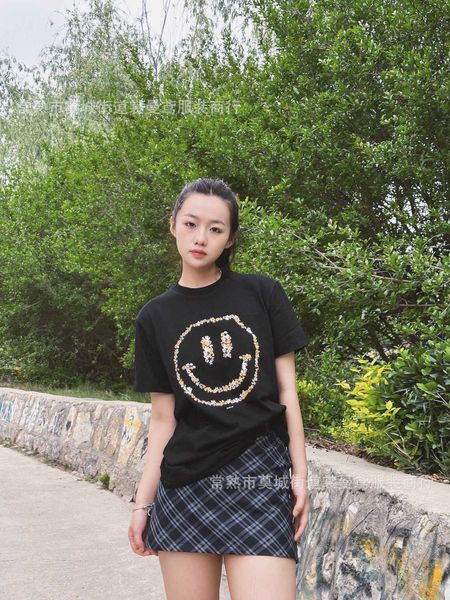 

summer new smiling face short sleeve t-shirt print, White