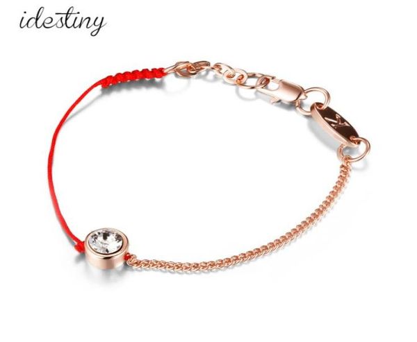 

thin red and black cord thread string rope line bracelet with crystals from austrian gold plated chain women gift4439506, Golden;silver