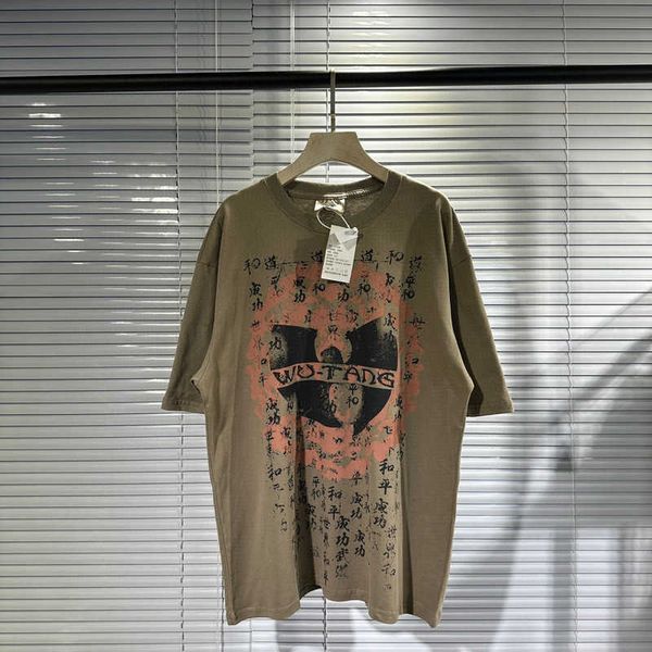 

wu-tang high street chinese character printed t-shirt men and women loose fitting pure cotton short sleeved trend, White;black