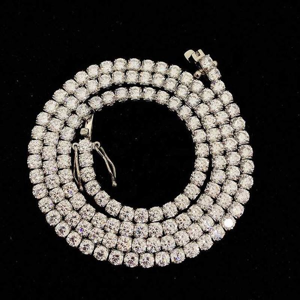 

never tarnish hip hop diamond 3mm 316l stainless steel tennis necklace, Silver