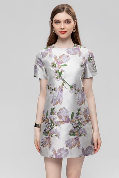 

designer short sleeve round neck dress 2023 spring/summer fashion flower handmade beaded dress customized fabric s_ xl, Black