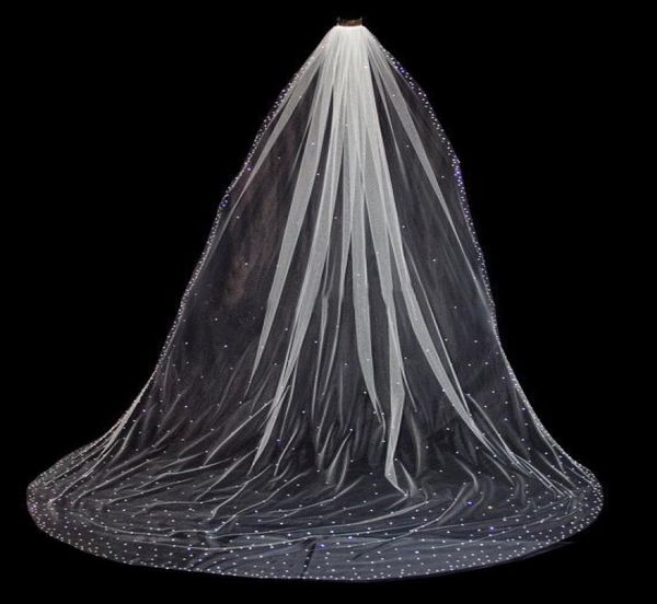 

2019 elegant white ivory long wedding veils comb crystal beaded sequined in stock 6998882, Black