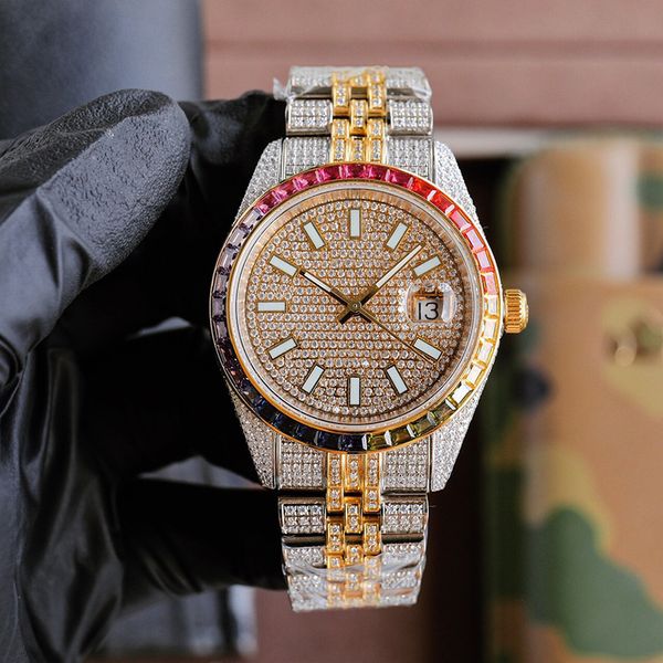 

diamond watch mens watch rainbow sapphire automatic mechanical watch waterproof design wristwatches montre de luxe 41mm, Slivery;brown