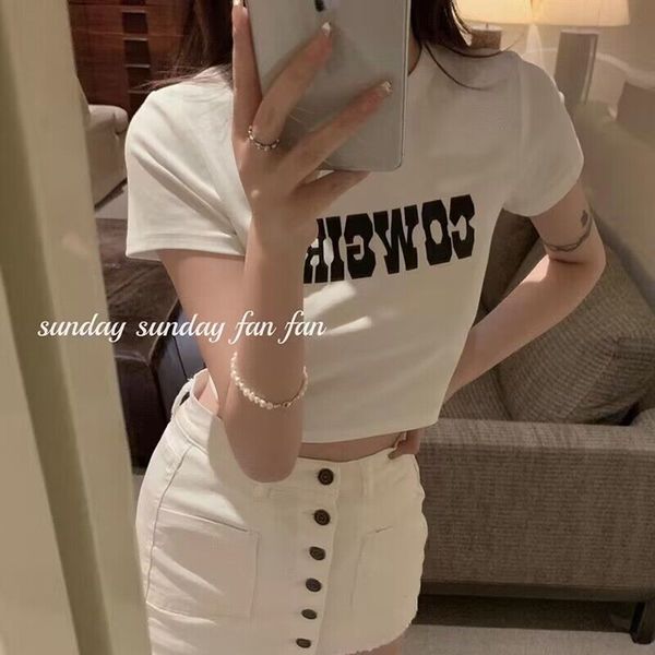 

multi-color and multi-size black/grey o-neck crop women summer casual t-shirt basic streetwear ribber short sleeve /-2xl, White