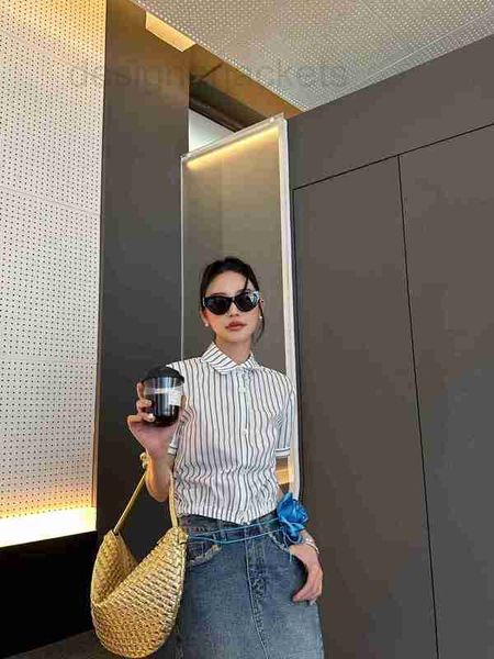 

women's blouses & shirts designer 2023 new summer premium short triumph letter embroidery stripe sleeve shirt for women e70v, White