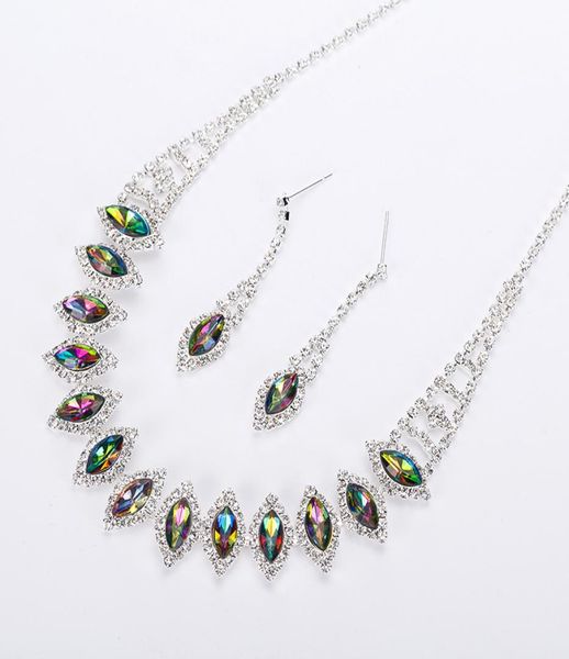 

2017 new silvery plated multicolor austrian crystal chain necklace earrings jewelry sets women jewellery4888804, Silver