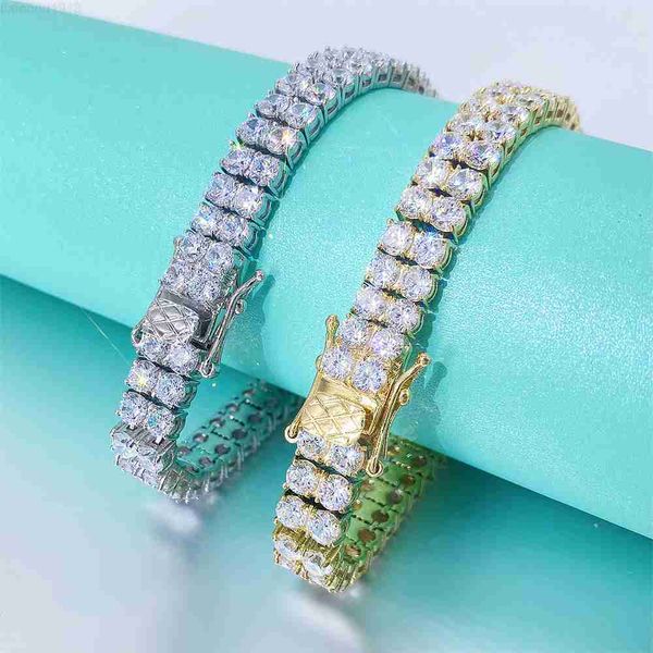 

iced out selling bling 2 rows vvs moissanite sterling silver men's custom bracelet tennis chain