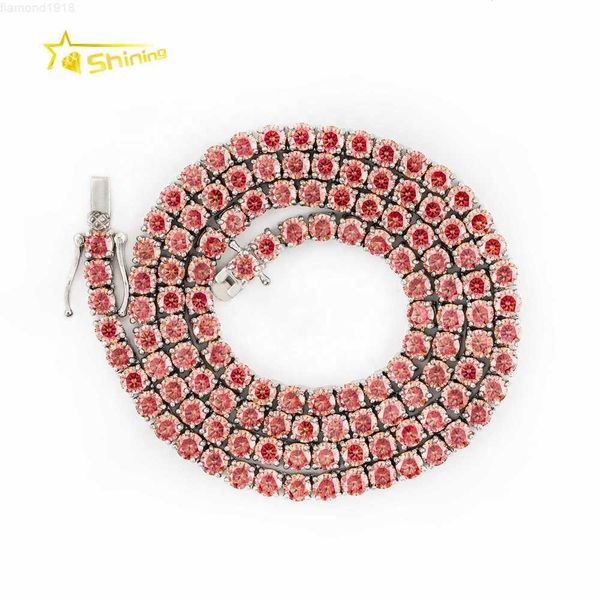 

new arrivals iced out 3mm 4mm width tennis chain necklace sterling silver garnet red moissanite tennis chain