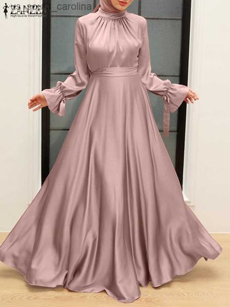 

zanzea 2023 spring women long sleeve solid satin sundress robe femme muslim maxi dress dubai turkey abaya hijab dress ramadan l230522, Black;gray