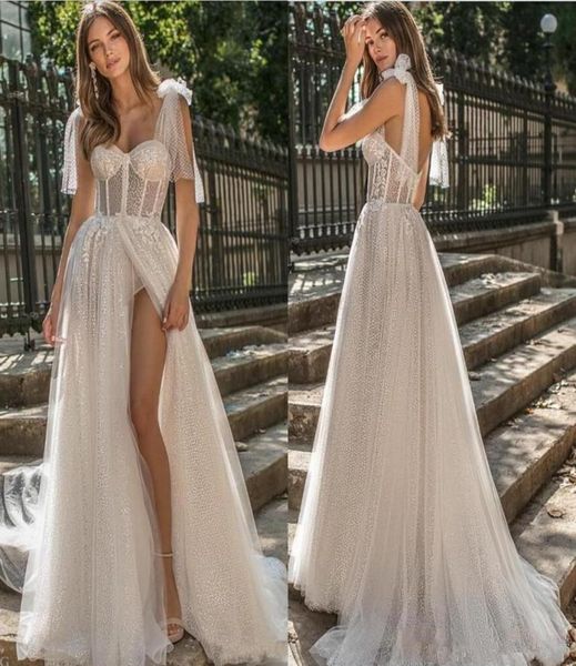 

country berta a line beach wedding dresses spaghetti lace glitter side split sweep train boho wedding dress plus size grade6482134, White