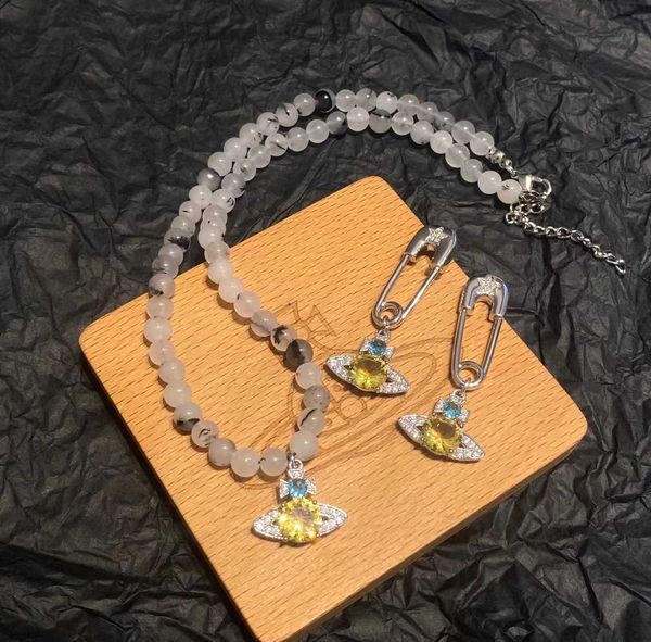 

22 empress dowager pins temperament celebrity unique planet earrings ink painting saturn pendant necklace female, Silver