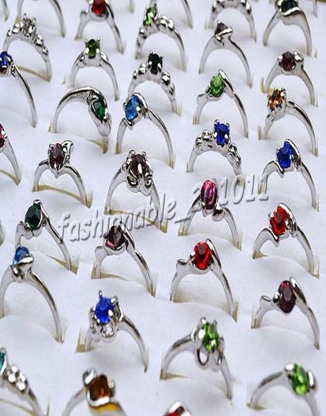 

100pcslot cz crystal rhinestone silver p rings fashion alloy rings mix design r1921948944, Golden;silver
