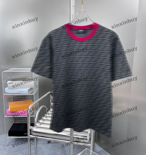 

xinxinbuy men designer tee t shirt 23ss double letter jacquard fabric pattern collar short sleeve cotton women brown red yellow s-xl, Black;brown